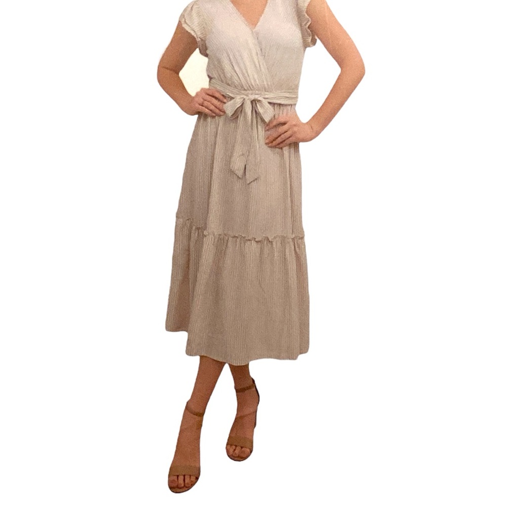 Lucky Brand tan and white striped comfy spring Dress
